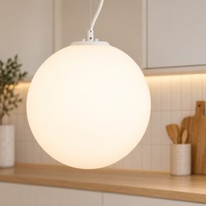 Lampadario a sospensione per ingresso moderno sferico opale e bianco vetro