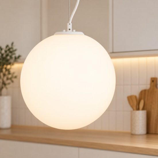 Lampadario a sospensione per ingresso moderno sferico opale e bianco vetro
