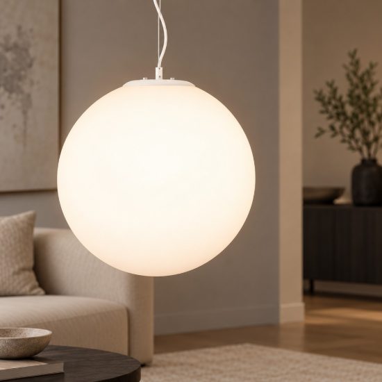 Lampadario a sospensione moderno sferico opale e bianco vetro
