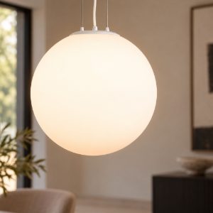 Lampadario a sospensione per cucina moderno sferico opale e bianco vetro