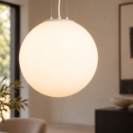 Lampadario a sospensione per cucina moderno sferico opale e bianco vetro