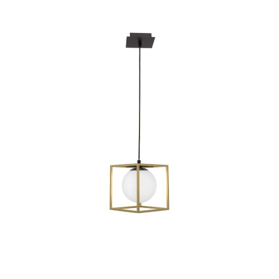 Lampada a sospensione quadrata opale ottone e nero vetro per comodini camera da letto