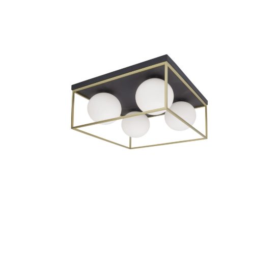 Plafoniera 45cm per camera da letto moderna opale ottone e nero vetro