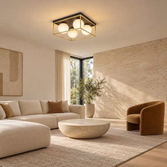 Plafoniera 45cm per camera da letto moderna opale ottone e nero vetro