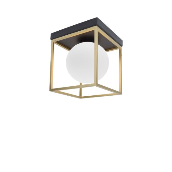 Plafoniera 19cm per ingresso moderna opale ottone e nero vetro