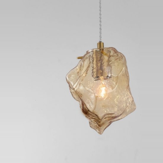 Lampada per comodini camera da letto moderna a sospensione ambra e oro ottone vetro