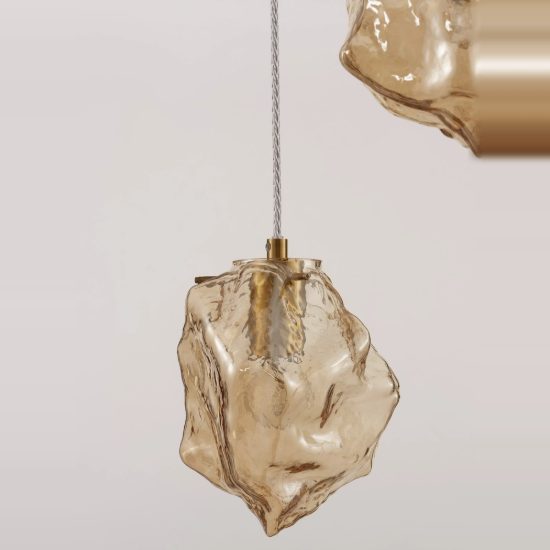 Lampadario per cucina moderno a sospensione ambra e oro ottone 3 luci