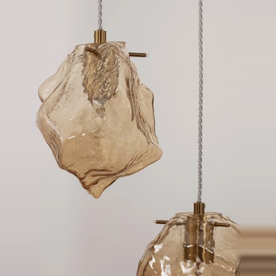 Lampadario moderno a sospensione ambra e oro ottone per soggiorno 5 luci