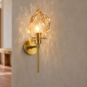 Applique moderna da parete ambra e oro ottone vetro per soggiorno 15cm