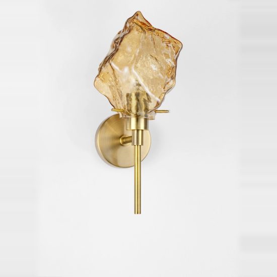 Applique moderna da parete ambra e oro ottone vetro per soggiorno 15cm