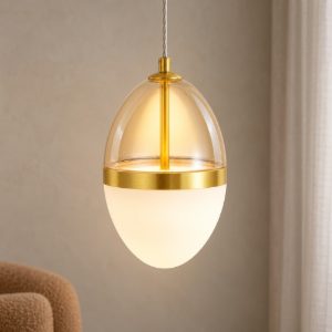 Lampada a sospensione pendente per comodini camera da letto cognac oro e opale led 20w 3000k