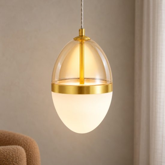 Lampada a sospensione pendente per comodini camera da letto cognac oro e opale led 20w 3000k