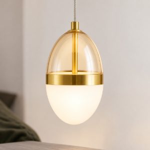 Lampada per cucina a sospensione cognac oro e opale led 13w 3000k