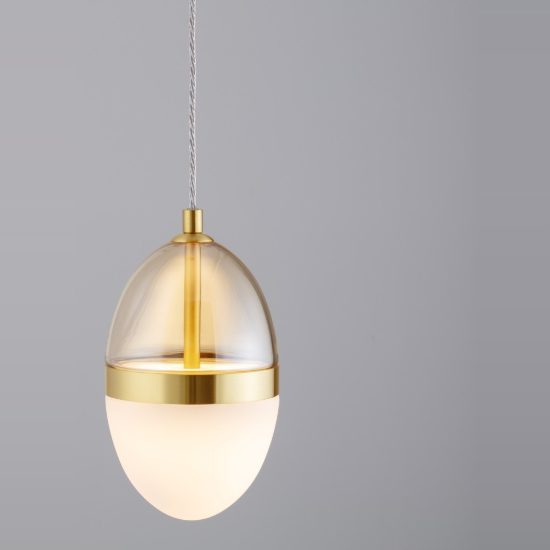 Lampada per cucina a sospensione cognac oro e opale led 13w 3000k