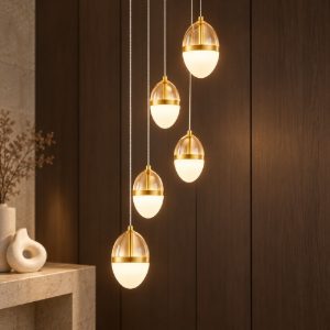 Lampadario cognac oro e opale per soggiorno led 59w 3000k 5 luci