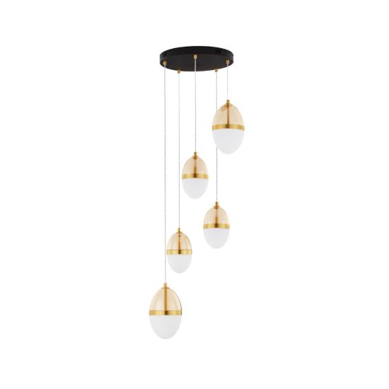 Lampadario cognac oro e opale per soggiorno led 59w 3000k 5 luci