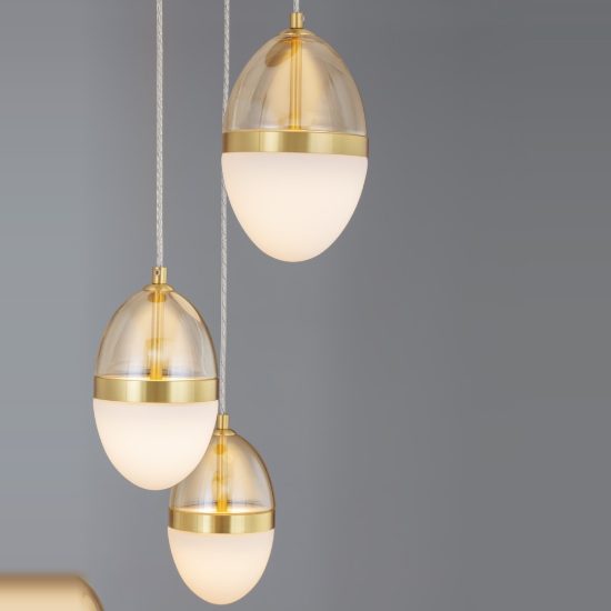 Lampadario cognac oro e opale per soggiorno led 59w 3000k 5 luci