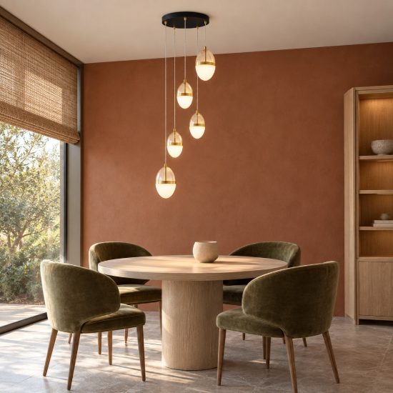 Lampadario cognac oro e opale per soggiorno led 59w 3000k 5 luci