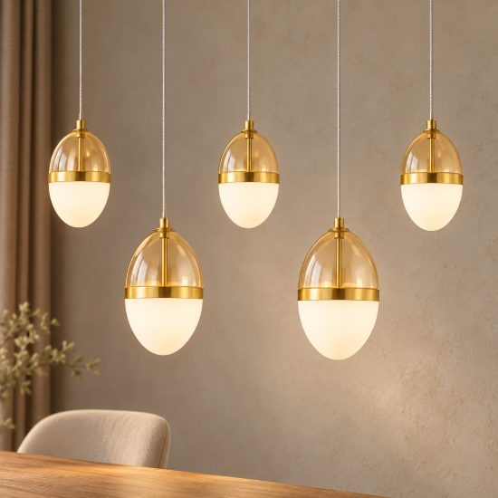 Lampadario cognac oro e opale per soggiorno led 58w 3000k 5 luci