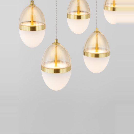 Lampadario cognac oro e opale per soggiorno led 58w 3000k 5 luci