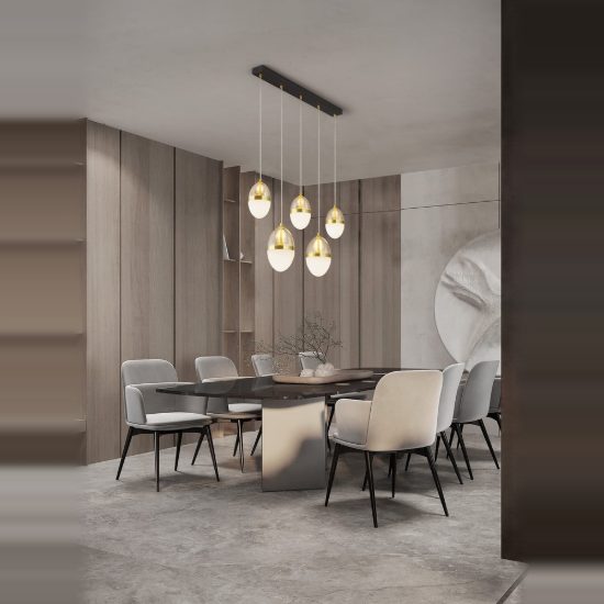 Lampadario cognac oro e opale per soggiorno led 58w 3000k 5 luci