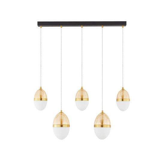 Lampadario cognac oro e opale per soggiorno led 58w 3000k 5 luci