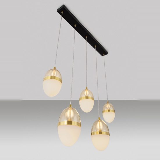 Lampadario cognac oro e opale per soggiorno led 58w 3000k 5 luci