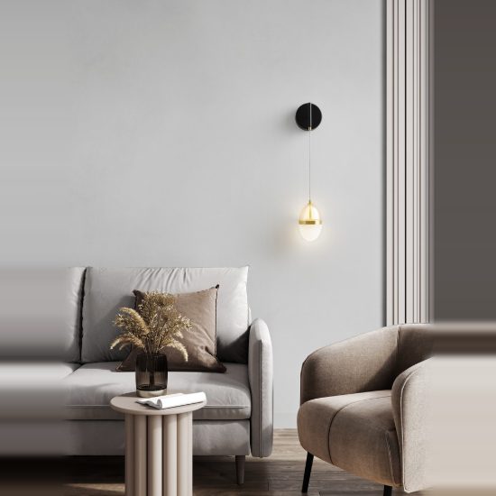 Applique da parete per soggiorno cognac oro e opale led 13w 3000k