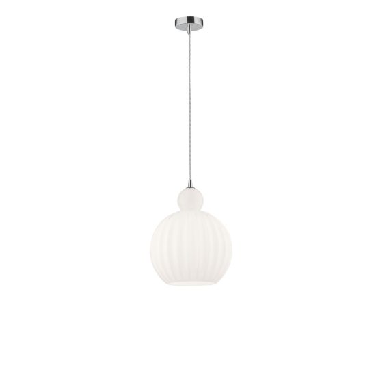 Lampadario moderno globo opale e cromo vetro a sospensione