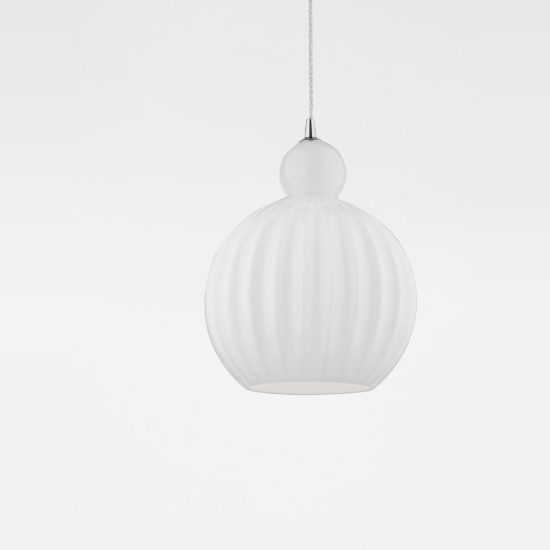 Lampadario moderno globo opale e cromo vetro a sospensione