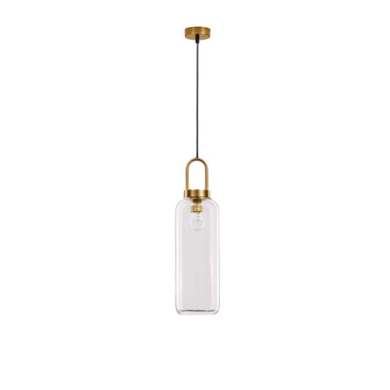 Lampada sferica trasparente e oro ottone vetro a sospensione