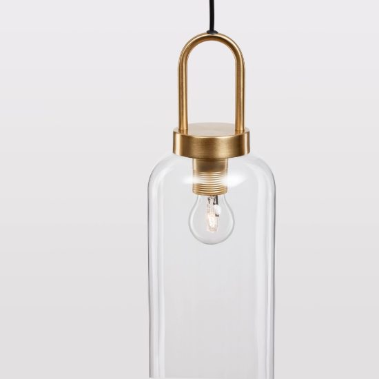 Lampada sferica trasparente e oro ottone vetro a sospensione