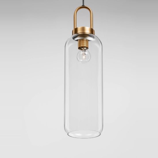 Lampada sferica trasparente e oro ottone vetro a sospensione