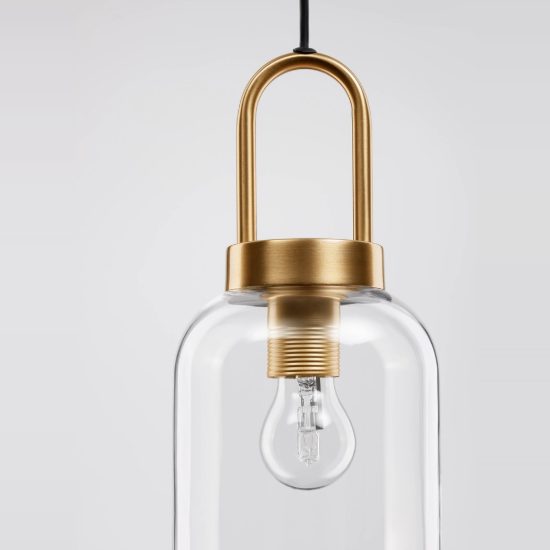 Lampada sferica trasparente e oro ottone vetro a sospensione
