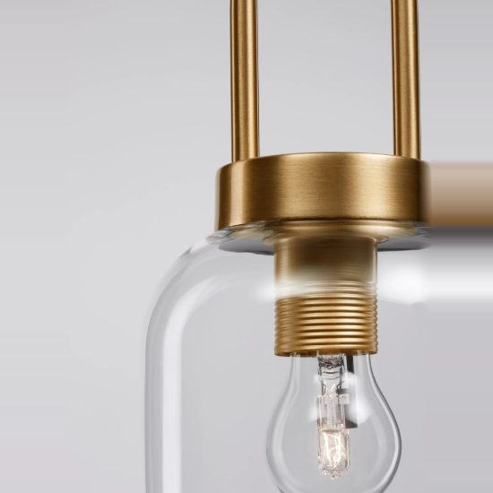 Lampada sferica trasparente e oro ottone vetro a sospensione