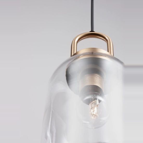 Lampada sferica trasparente e oro ottone vetro a sospensione