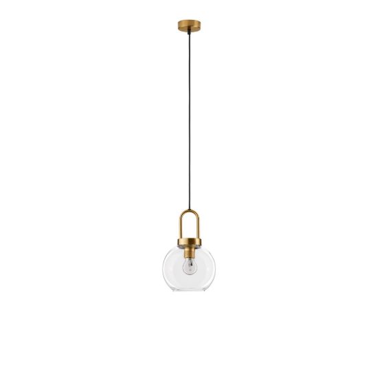 Lampada per cucina sferica trasparente e oro ottone vetro a sospensione
