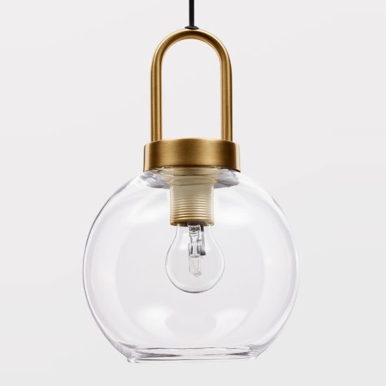 Lampada per cucina sferica trasparente e oro ottone vetro a sospensione