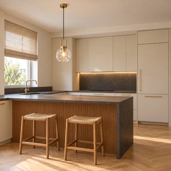 Lampada per cucina sferica trasparente e oro ottone vetro a sospensione
