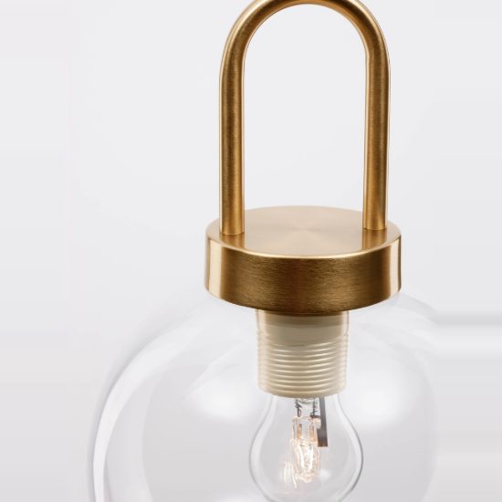 Lampada per cucina sferica trasparente e oro ottone vetro a sospensione