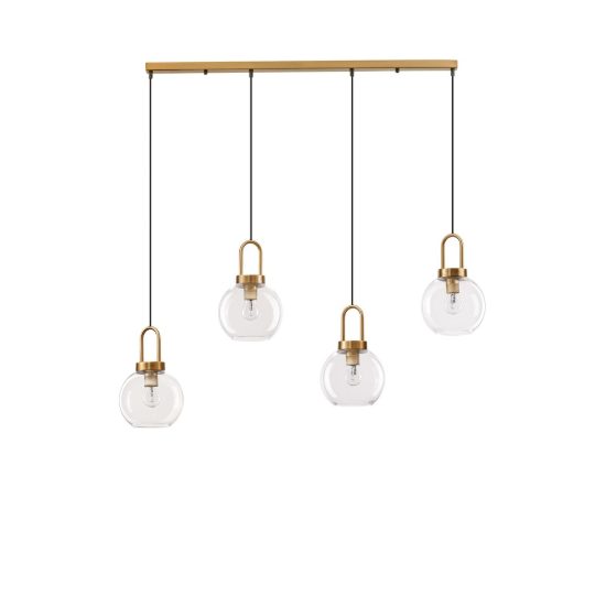 Lampadario per cucina contemporanea trasparente e oro ottone a sospensione 4 luci