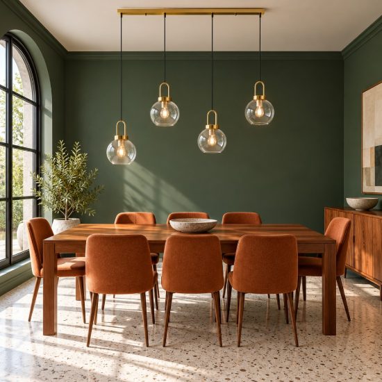 Lampadario per cucina contemporanea trasparente e oro ottone a sospensione 4 luci