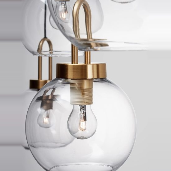 Lampadario per cucina contemporanea trasparente e oro ottone a sospensione 4 luci