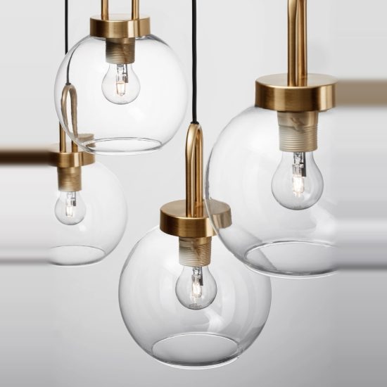 Lampadario per cucina contemporanea trasparente e oro ottone a sospensione 4 luci