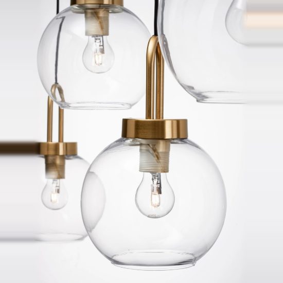 Lampadario per cucina contemporanea trasparente e oro ottone a sospensione 4 luci