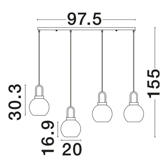 Lampadario per cucina contemporanea trasparente e oro ottone a sospensione 4 luci
