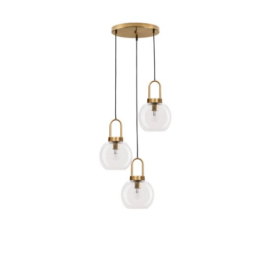 Lampadario per soggiorno contemporaneo vetri trasparente oro ottone a sospensione 3 luci