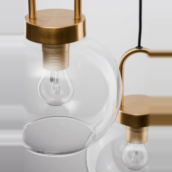 Lampadario per soggiorno contemporaneo vetri trasparente oro ottone a sospensione 3 luci