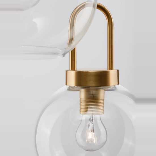 Lampadario per soggiorno contemporaneo vetri trasparente oro ottone a sospensione 3 luci