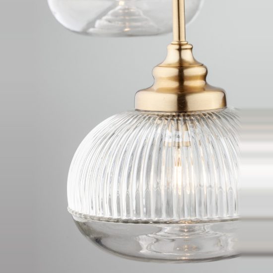 Lampadario 3 luci a sospensione per camera da letto moderno trasparente e oro vetro